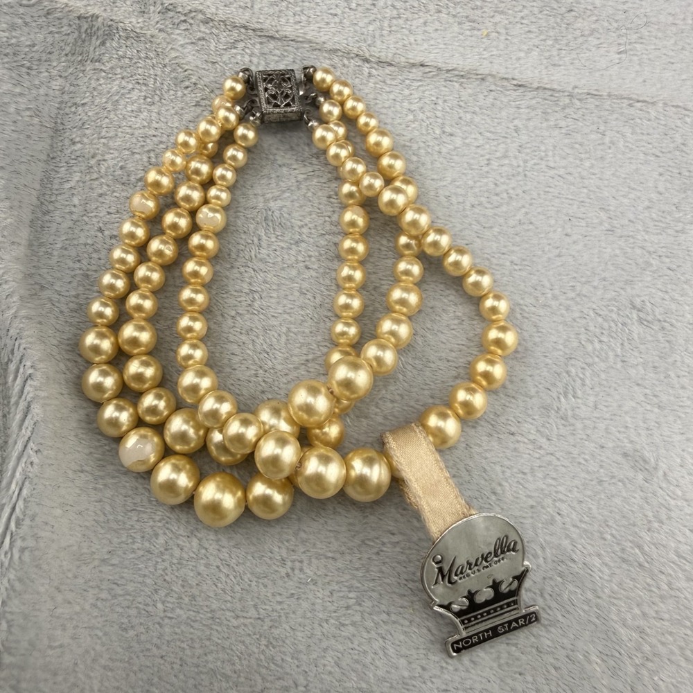 Vintage Marvella Multi Strand Bracelet Silver Faux Pearl Beaded 6.5in